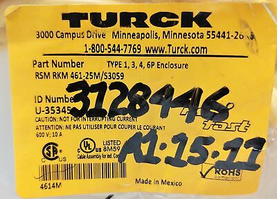 Turck RSM RKM 461-25M/S3059 PLC Cable