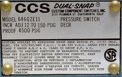Custom Components Switches 646GZE11 Pressure Switch