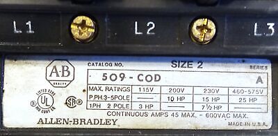 Allen-Bradley 509-COD NEMA 2 Ser A Full Voltage Non-Reversing Starter
