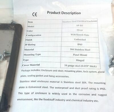 Vevor SP-B3 12"x12"x8" IP66 NEMA 4X Wall Mount Stainless Steel Encolsure