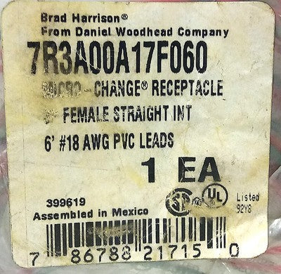 Woodhead 7R3A00A17F060 PLC Cable