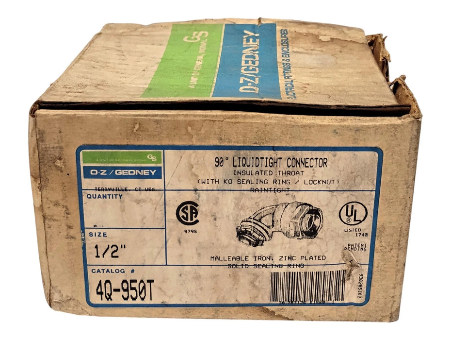 OZ Gedney 4Q-950T 1/2 in 90 Degree Liquid Tight Flexible Metal Conduit Fitting
