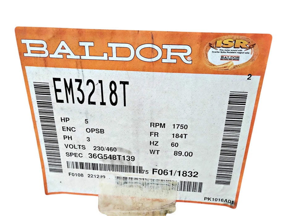 Baldor EM3218T 230/460 V 1750 RPM 5 HP Super-E Motor