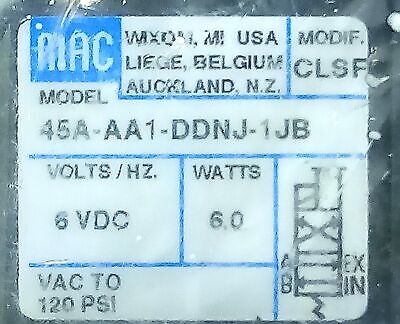 MAC Valves 45A-AA1-DDNJ-1JB 6 V DC 1/8 in NPT Solenoid Valve