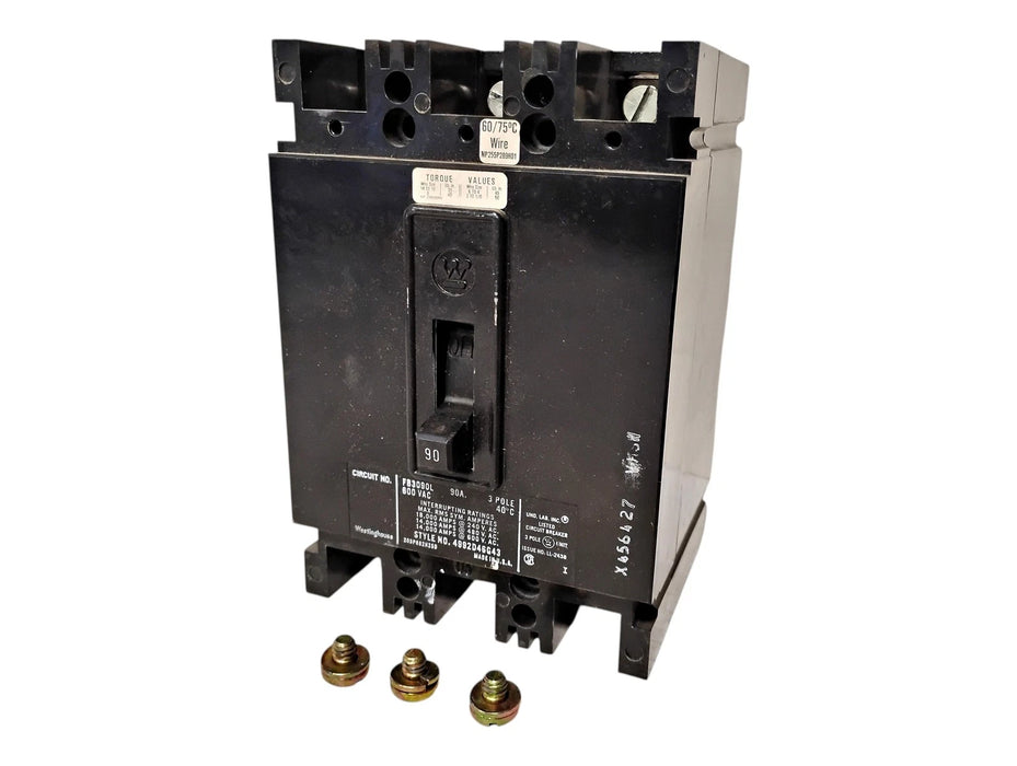 Westinghouse FB3090L 600 V AC 90 A 3-Pole Circuit Breaker