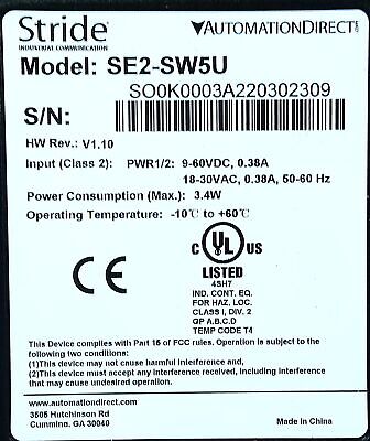 AutomationDirect SE2-SW5U Stride Ethernet Switch for Hazardous Locations