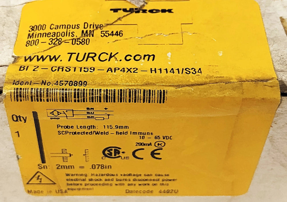 Turck BI2-CRS1159-AP4X2-H1141/S34 10-65 V DC Inductive Cylinder Position Sensor