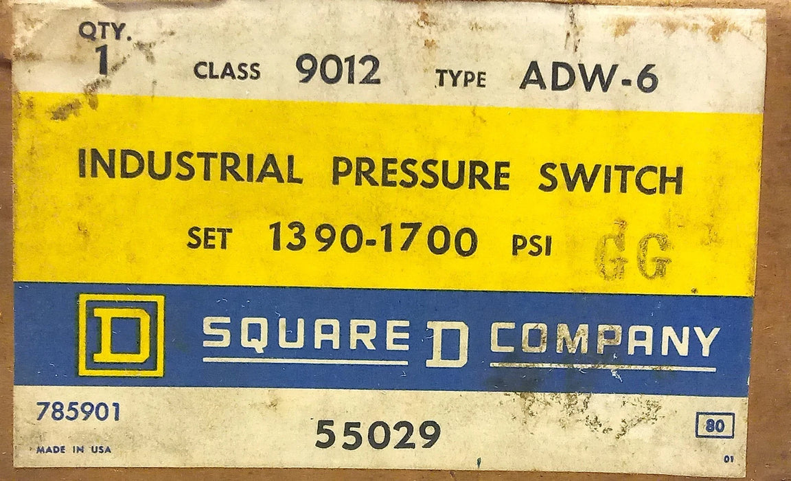 Square D 9012-ADW-6 400-3000 psi Pressure Switch w/ 210-500 psi Differential