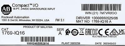 Allen-Bradley 1769-IQ16 CompactI/O Ser A FW 3.1 PLC Input Module