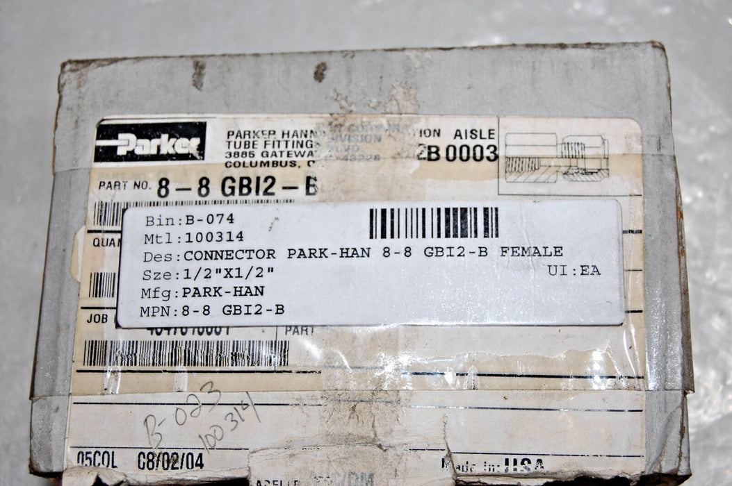 Parker 8-8 GB12-B Female Connector Lot Of 6