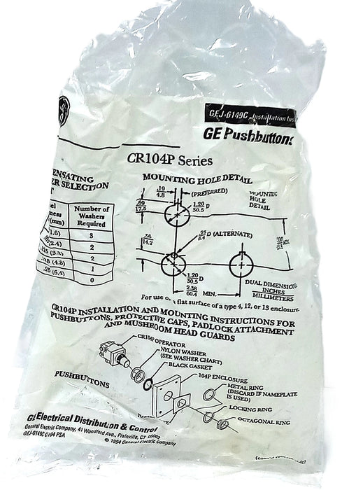 GE CR104PBM01R5 1 NC Non-illuminated Pushbutton w/ No Button Head