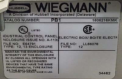 Hubbell Wiegmann PB-1 Electrical Enclosure for Pushbutton