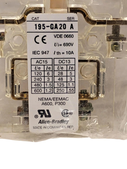 Allen-Bradley 195-GA20 690 V 10 A Auxiliary Contact for 194R Disconnects
