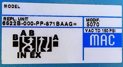 MAC Valves 6522B-000-PP-871BAAG Solenoid Valve w/ Modification 5070 and 24V Coil