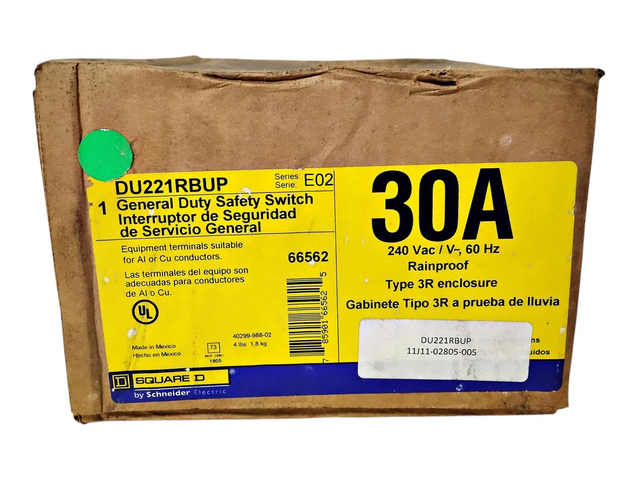 Square D DU221RBUP 240 V AC 30 A Type 3R Rainproof General Duty Safety Switch