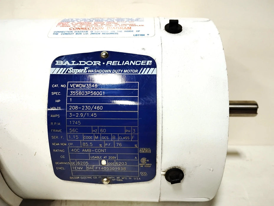 Baldor VEWDM3546 230/460 V AC 1770 RPM 1 HP Wash Down Motor