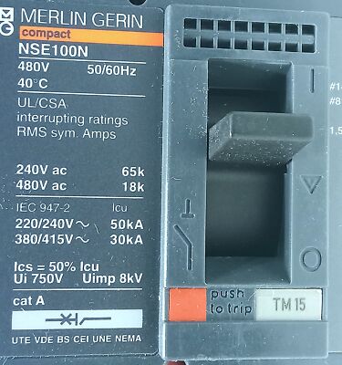 Schneider Electric NSE100-N-TM15 NENL34015 480 V AC 15 A Circuit Breaker