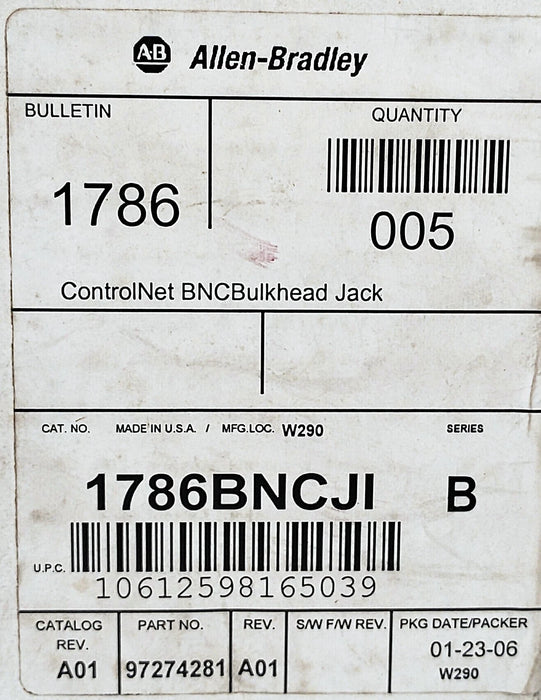 Allen-Bradley 1786-BNCJI Ser B ControlNet Isolated Bulkhead BNC Connector