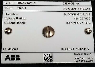 ABB 184A414G12 Blocking Valve / Auxiliary Relay