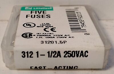 Littelfuse 31201.5P 250 V AC 0.5 A Fast Acting Glass Fuse - Lot of 10
