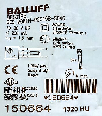 Balluff BES M08EH-POC15B-S04G 10-30 V DC Inductive Proximity Sensor