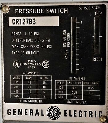 GE CR127B3 Pressure Switch