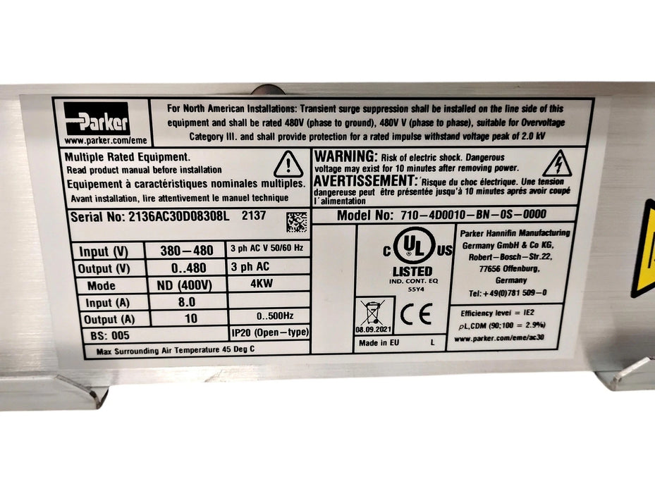 Parker 710-4D0010-BN-0S-0000 380-480V Power Stack w/ 31V-4D0010-BN-2S-0000 Drive