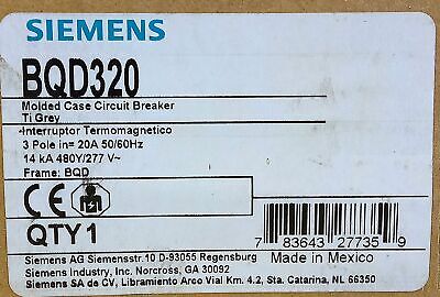 Siemens BQD320 277/480 V 20 A 3-Pole Molded Case Circuit Breaker