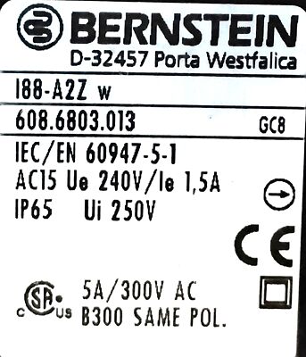 Bernstein 608.6803.013 I88-A2Z W 300 V AC 5 A Limit Switch