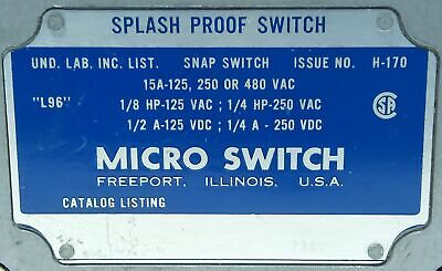 Micro Switch OP-Q 125, 250 or 480 V AC 15 A Splash Proof Limit Switch