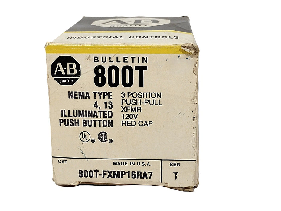 Allen-Bradley 800T-FXMP16RA7 120VAC 10A Illuminated 3-Position Push-Pull Switch