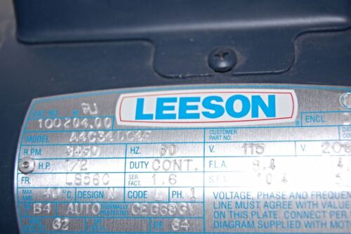 LEESON 100204.00 A4C34DC4F 115/208-230 V AC 1/2 HP 3450 RPM Motor