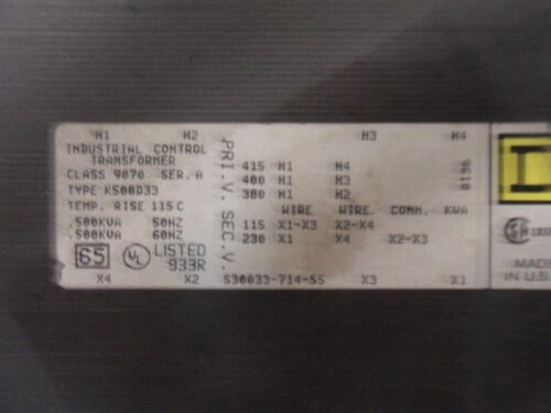 Square D 9070K-500D33 Transformer