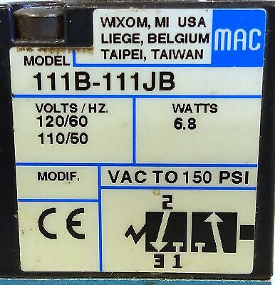 MAC Valves 111B-111JB 110/120 V AC 50/60 Hz Pneumatic Solenoid Valve