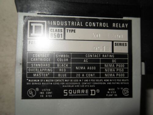 1 Square D 8501-X01200 RELAY