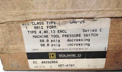Square D 9012 GAW-25 9012GAW25 Adjustable Differential Pressure Switch