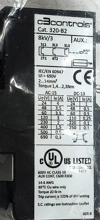 C3 Controls 320-B2D40 600 V AC 2.8-4.0 A Adjustable Overload Protection Relay