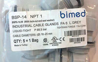 BIMED BSPX-14-W 1" NPT Liquid-Tight Industrial Cable Glands - Qty 5