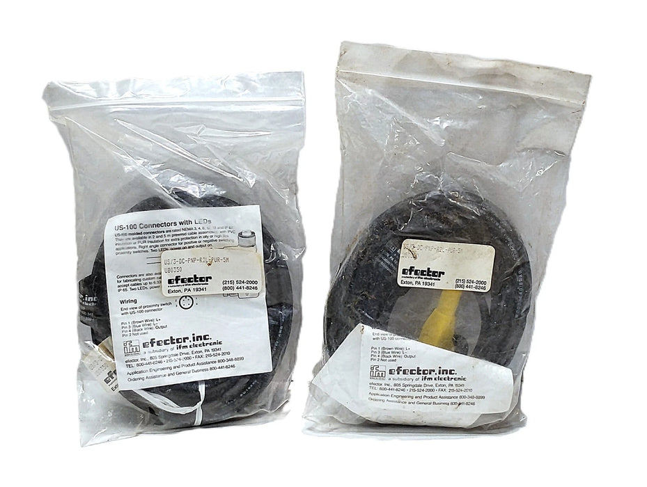 Efector US/3-DC-PNP-R2L-PUR-5M U80350 PLC Cable w/ One 4-Pin Female Connector