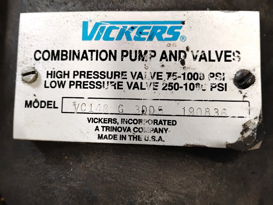 Vickers VC148-G-3DD5 190836 75-1000 PSI Hydraulic Combination Vane Pump & Valve