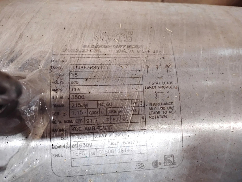 Baldor 37J863R869G1 575 V 15 HP 3500 RPM 215JM Super-E Washdown Motor