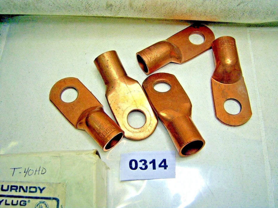 Lot of 5 Burndy Copper Cable Lugs T-40HD