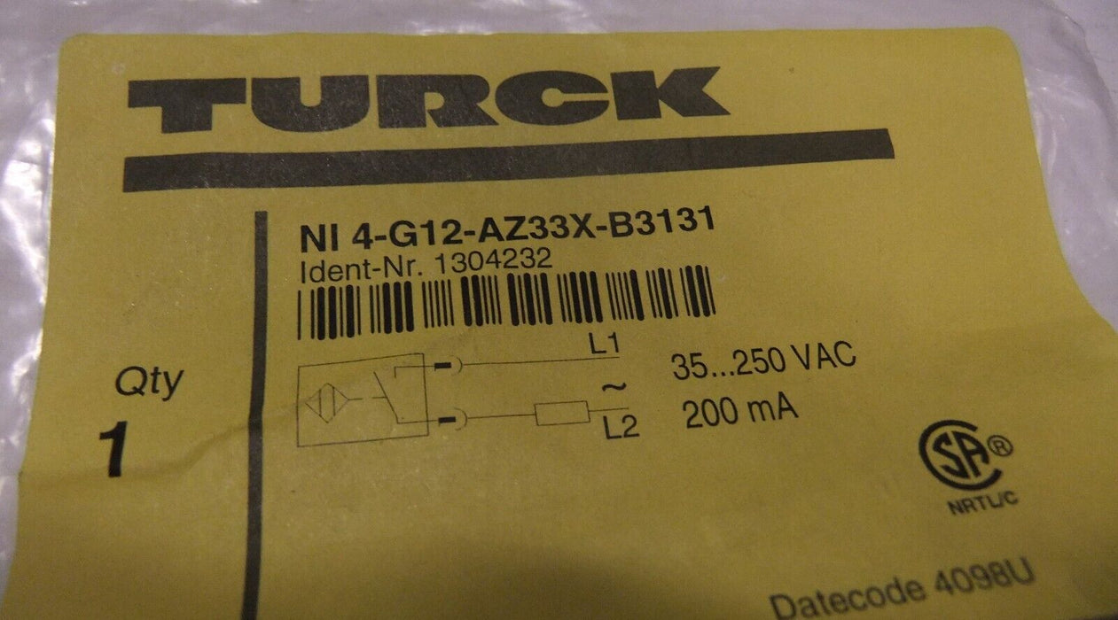 Turck Non Embeddable Sensor Ni4-G12-AZ33X-B3131