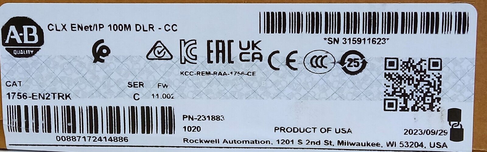 Allen-Bradley 1756-EN2TRK Ser C FW 11.002 PLC Ethernet Switch