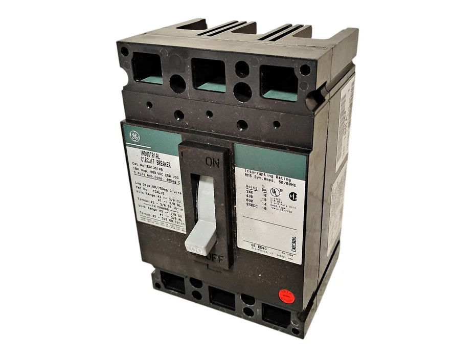 GE TED136100WLFA TED136100 100 A 600 V AC 250 V DC Circuit Breaker