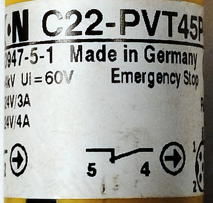 Eaton C22-PVT45P-K02-P10 60 V AC/DC Push-Twist-Release Emergency Stop Button