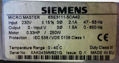 Siemens 6SE3-111-5CA40 AC Drive