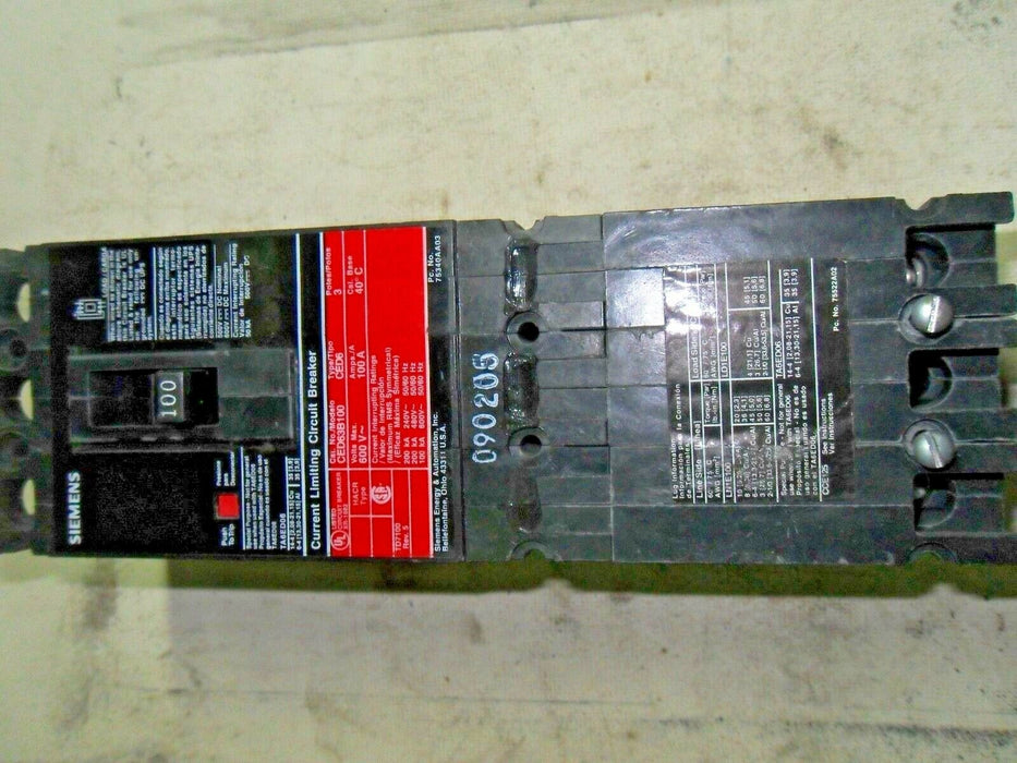 Siemens CED63B100 100AMP Circuit Breaker Current Limiting