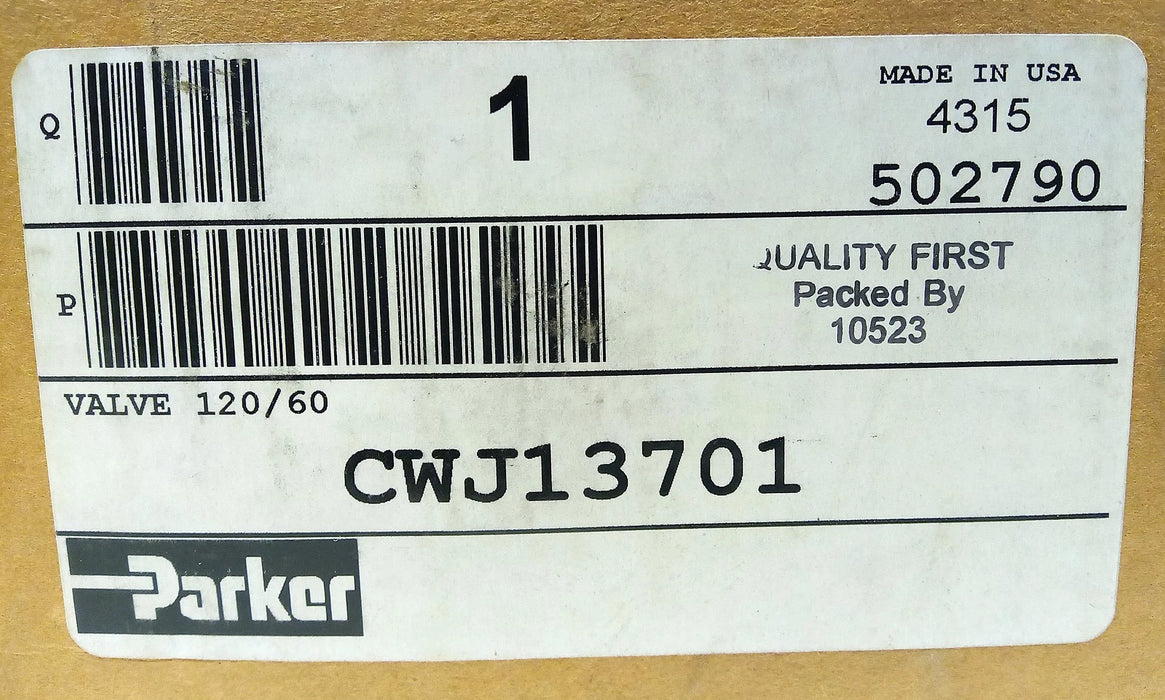 Parker CWJ13701 120 VAC 13.8 W 150 PSIG Pneumatic Solenoid Valve w/ 3/8 in Ports