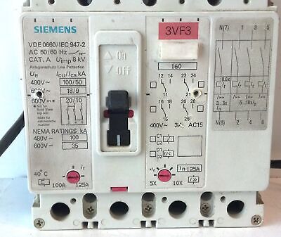 Siemens 3VF3212-1MW41-0AC2 600 V 100-125 A 4 Pole Circuit Breaker
